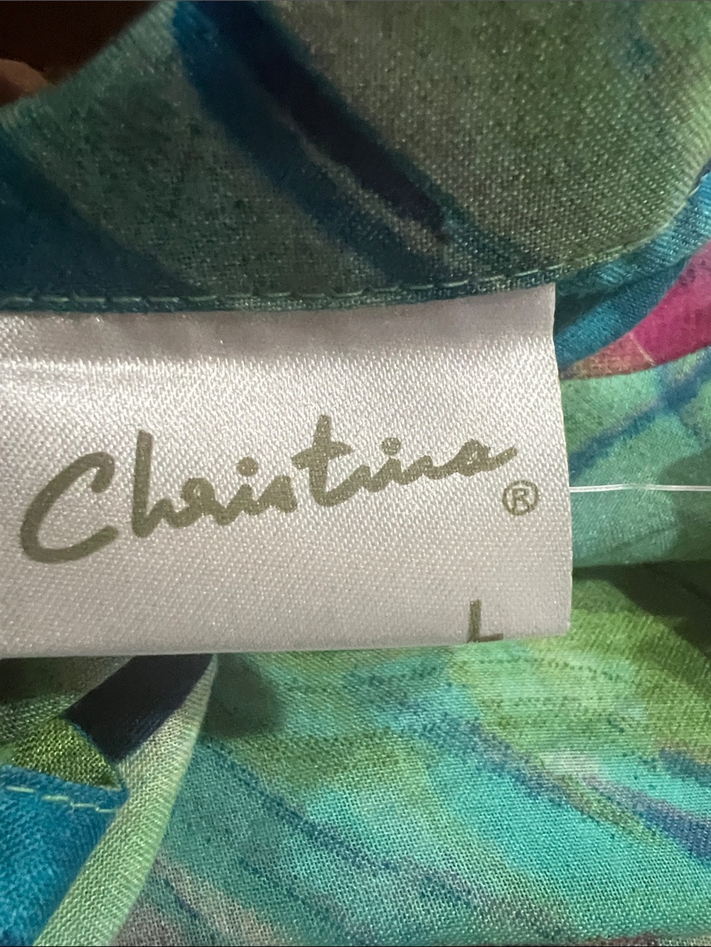 Christina 100% Silk Abstract Wave-Print Tunic - Blue/Green/Pink size Large NWT - Picture 9 of 9